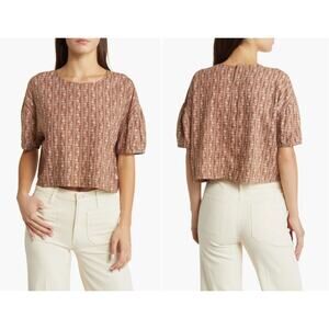 NWT Brixton Balboa Floral Stripe Linen Blend Crop Top in Bison Size Small